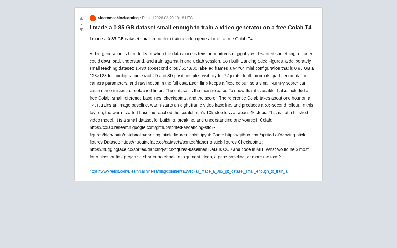 0.85GB火柴人数据集:免费Colab一小时训练视频生成模型