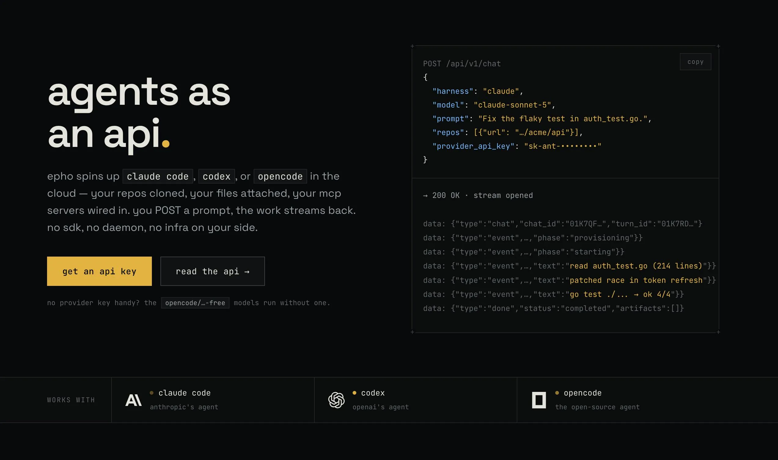 Epho: Launch a Cloud AI Coding Agent with a Single API Call