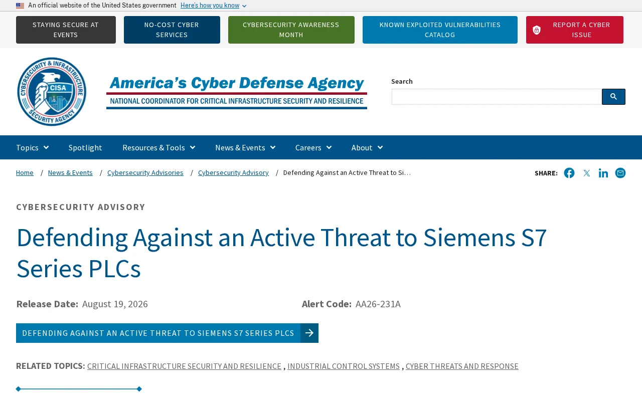Siemens S7 PLCs Under Active Attack: A Practical Defense-in-Depth Guide for ICS Security