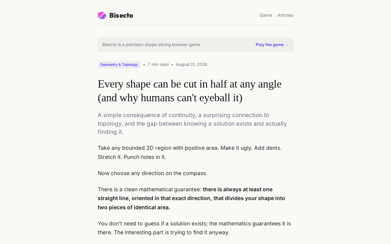 The Ham Sandwich Theorem: The Mathematical Mystery of Perfectly Bisecting Any Shape with a Single Cut