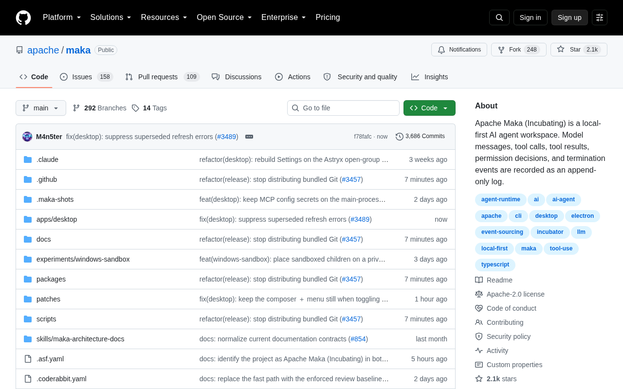 Apache Maka: An Auditable, Local-First AI Agent Workspace