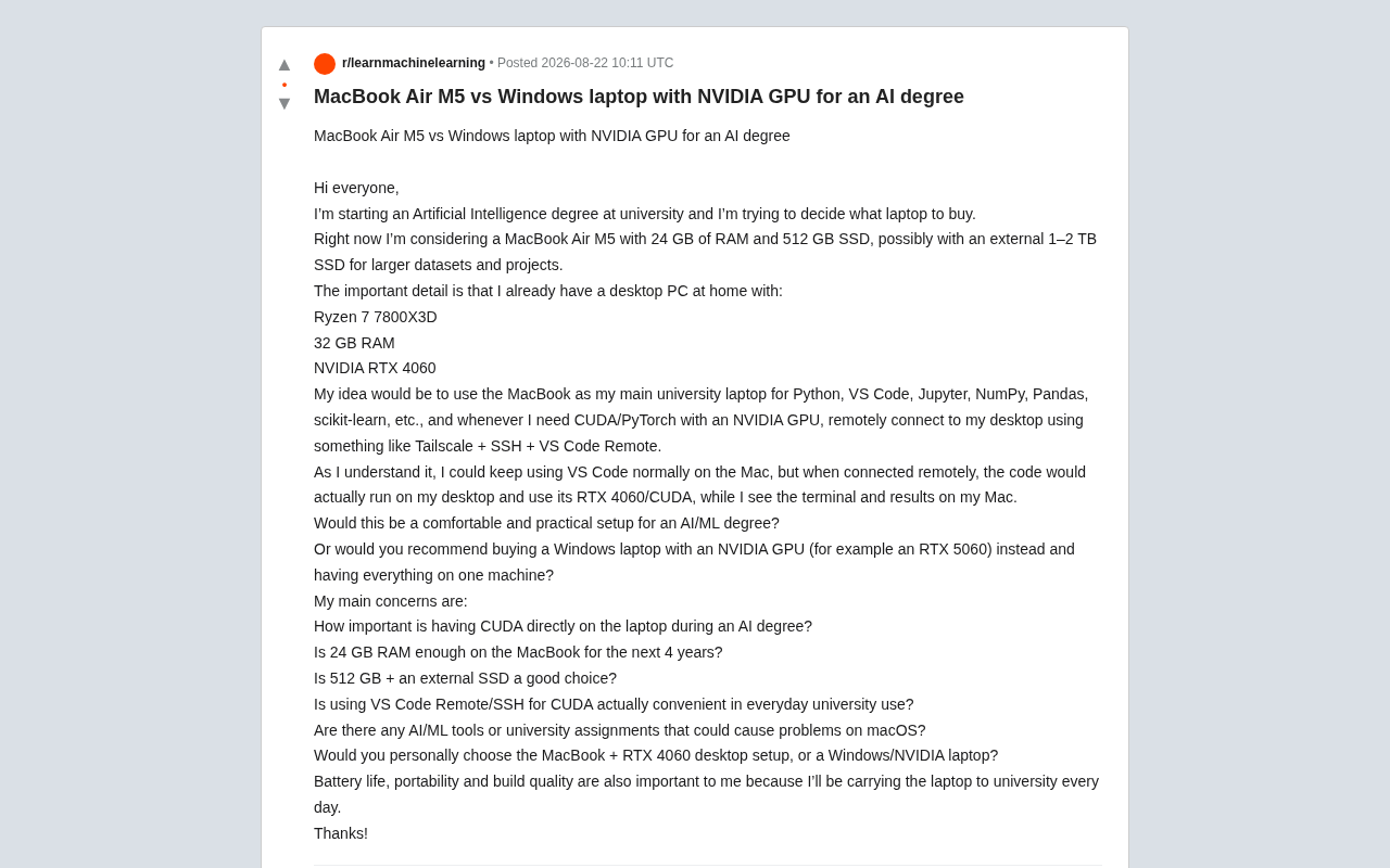 Choosing a Laptop for AI Studies: MacBook vs NVIDIA Laptop — An In-Depth Comparison Guide