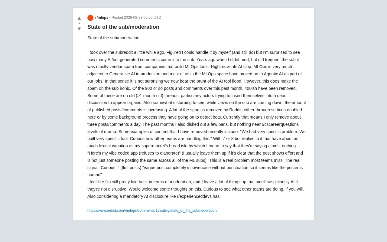 AI Slop Is Drowning Tech Communities: Real Data from a Reddit Moderator