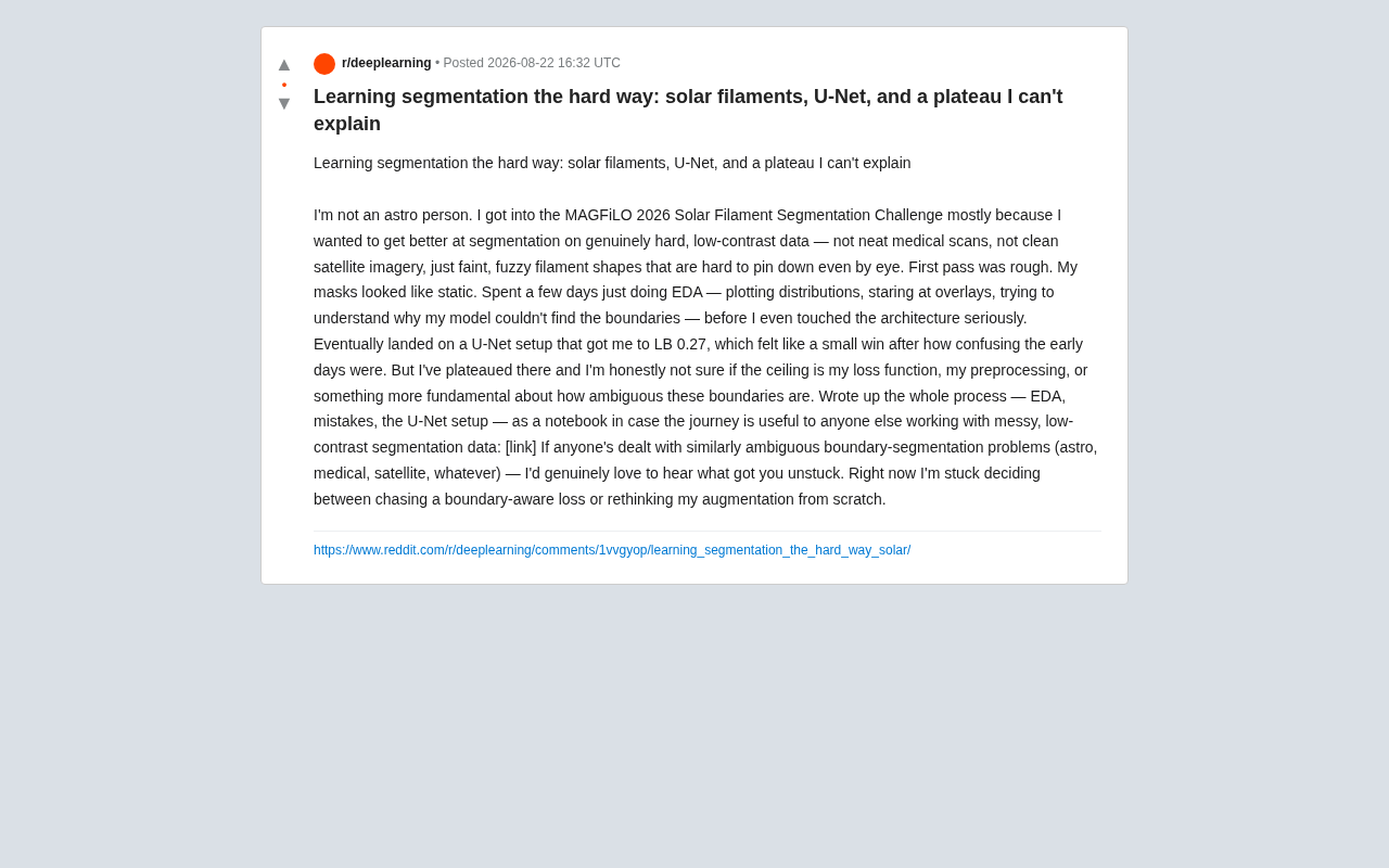 Solar Filament Segmentation in Practice: Why U-Net Plateaus at 0.27 and How to Break Through