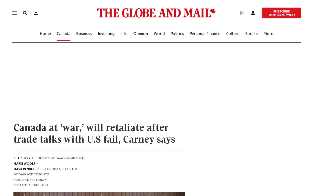 hackernews source: Canada now 'at war' with United States over trade, Prime Minister says
