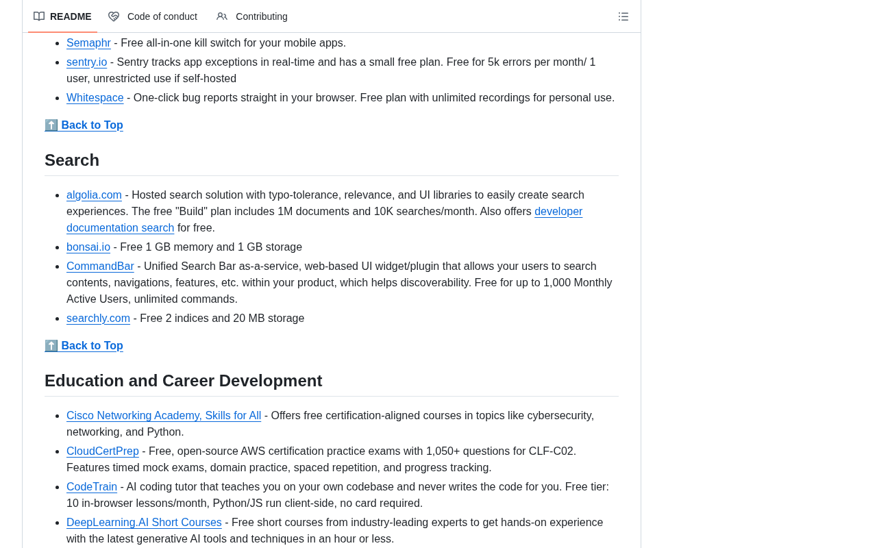 free-for-dev 分类内容