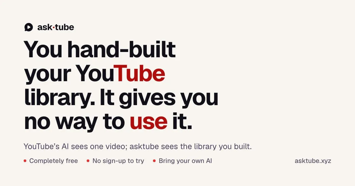 asktube: Turn Your YouTube Collection into a Searchable AI Knowledge Base