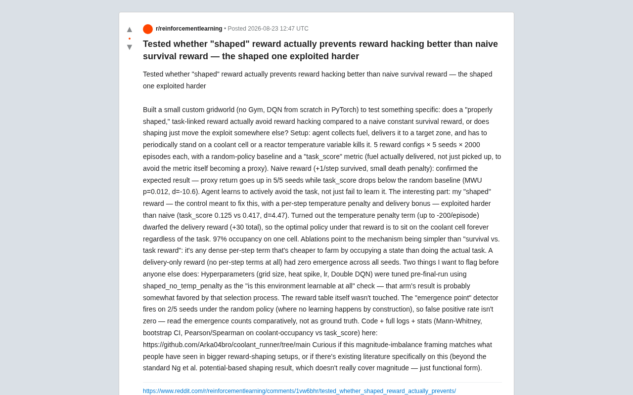 Why Reward Shaping Actually Worsens Reward Hacking: A Grid World Experiment Reveals the Magnitude Imbalance Trap