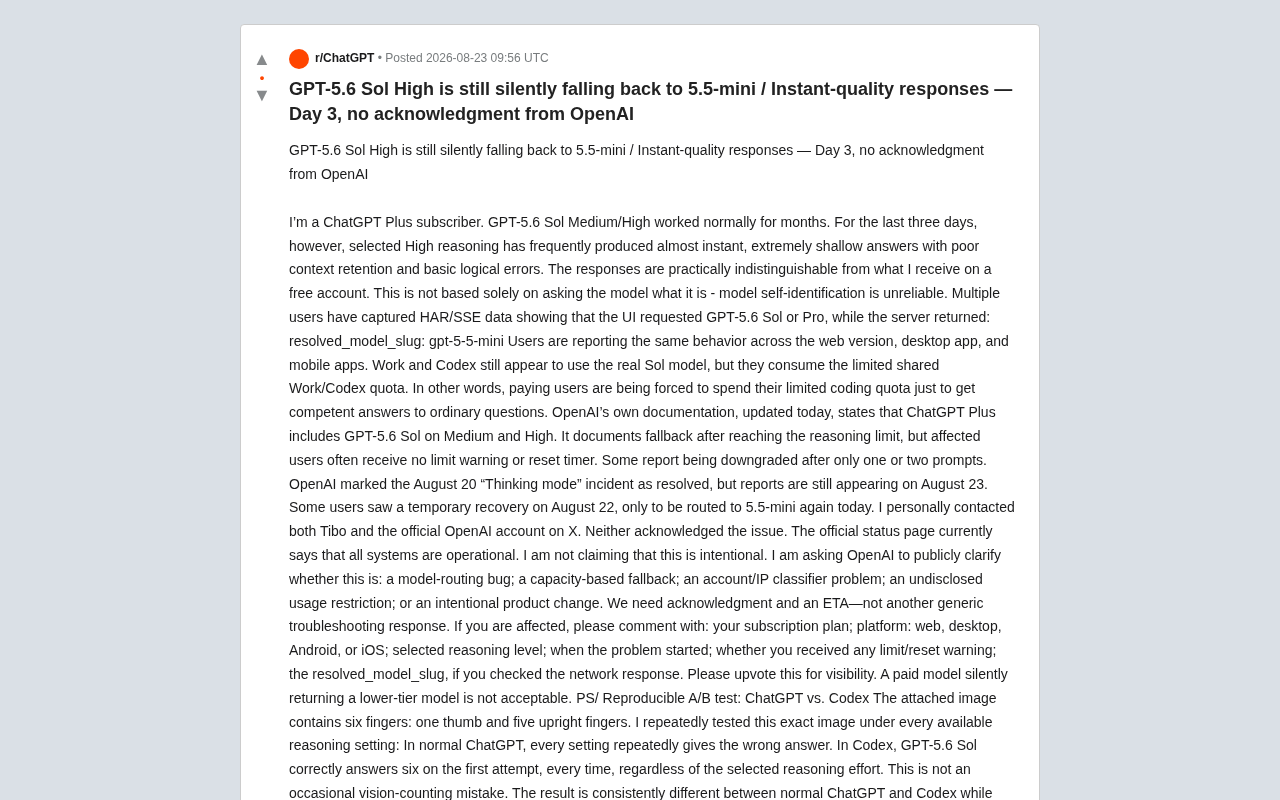 GPT-5.6 Quietly Downgraded to 5.5-mini: Paying Users Uncover Stealth Rollback Through Network Inspection