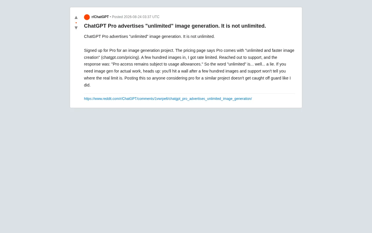 reddit source: ChatGPT Pro advertises "unlimited" image generation