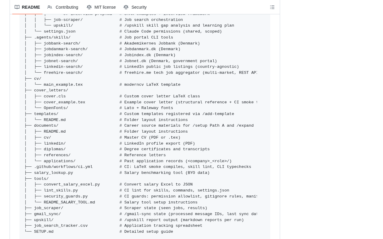 github source: MadsLorentzen/ai-job-search: The job search that runs on your machine. AI job application framework