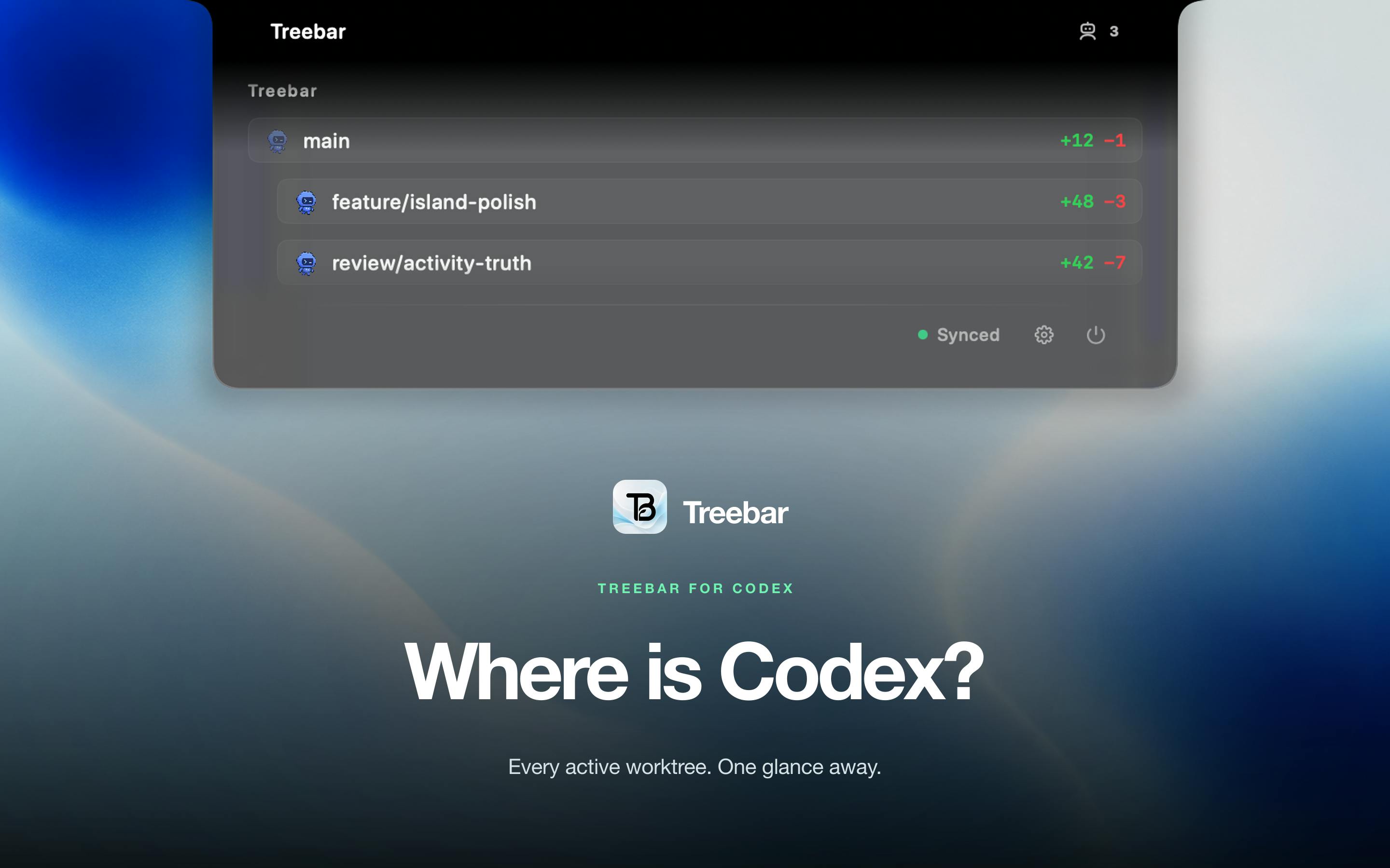 Treebar:Mac菜单栏管理Git工作树,一眼掌控所有AI编程Agent