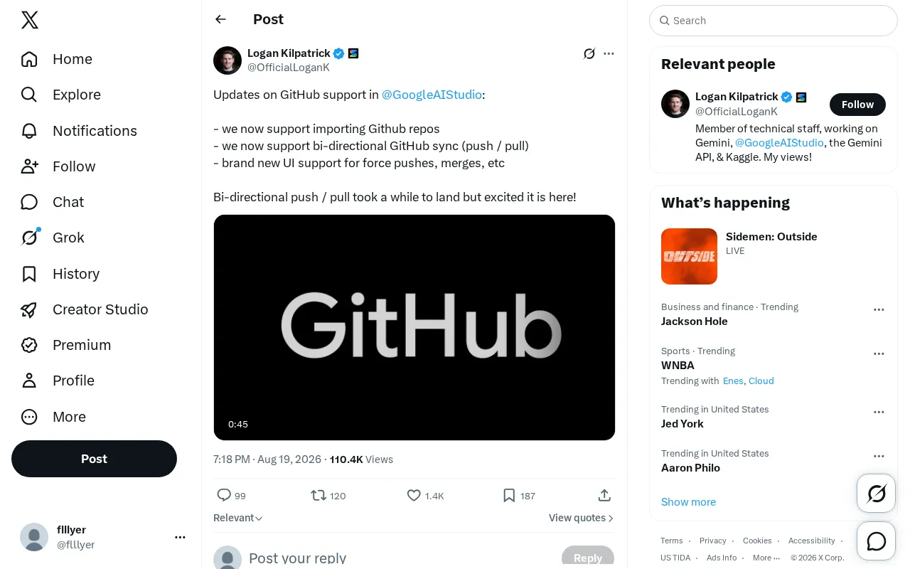 Google AI Studio GitHub Two-Way Sync: Import Repos, Push/Pull Now Fully Supported