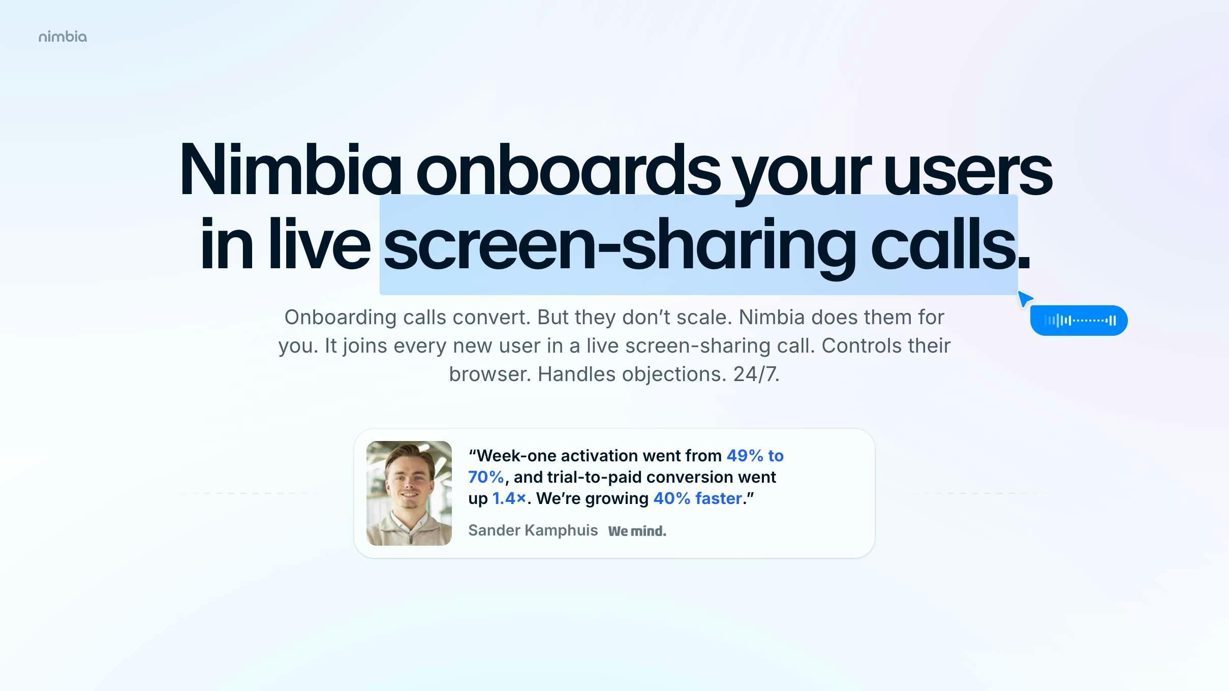 Nimbia: The AI Onboarding Agent That Controls Your Screen — 1.4x Activation Rate Improvement