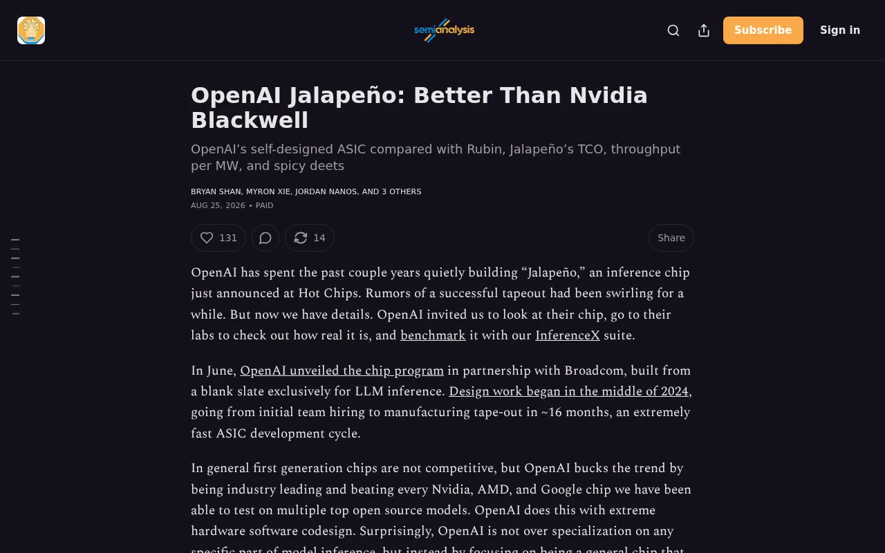 OpenAI's In-House Chip Jalapeño: Can It Really Challenge NVIDIA's Blackwell?