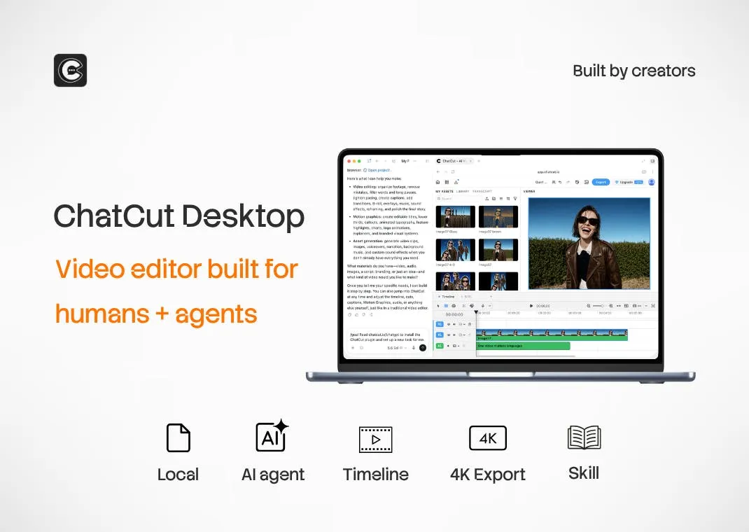 ChatCut Desktop: Humans and AI Collaborating on the Same Timeline to Edit Video