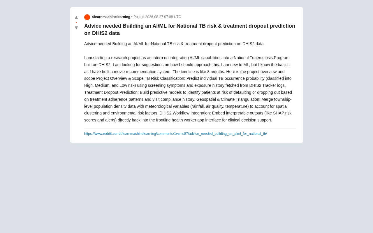 reddit source: TB risk prediction on DHIS2