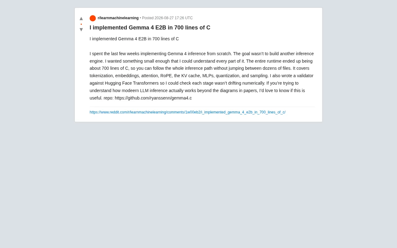 700 Lines of C: Implementing Gemma Inference from Scratch to Understand LLMs