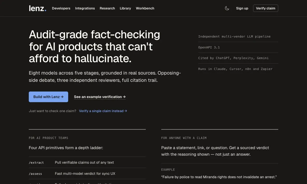Lenz: A Multi-Model Fact-Checking API Built to Solve AI Hallucinations