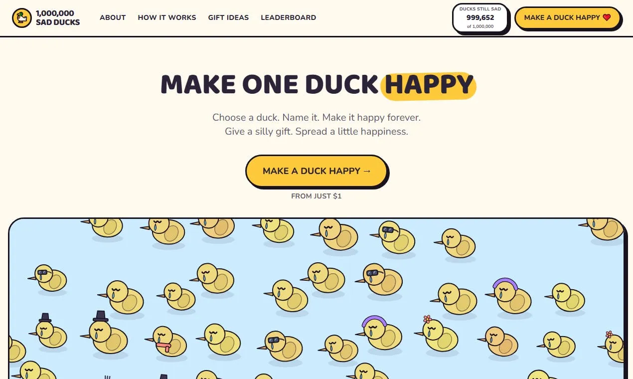The Million Sad Ducks: The Absurd Little Business Where $1 Makes a Virtual Duck Happy Forever