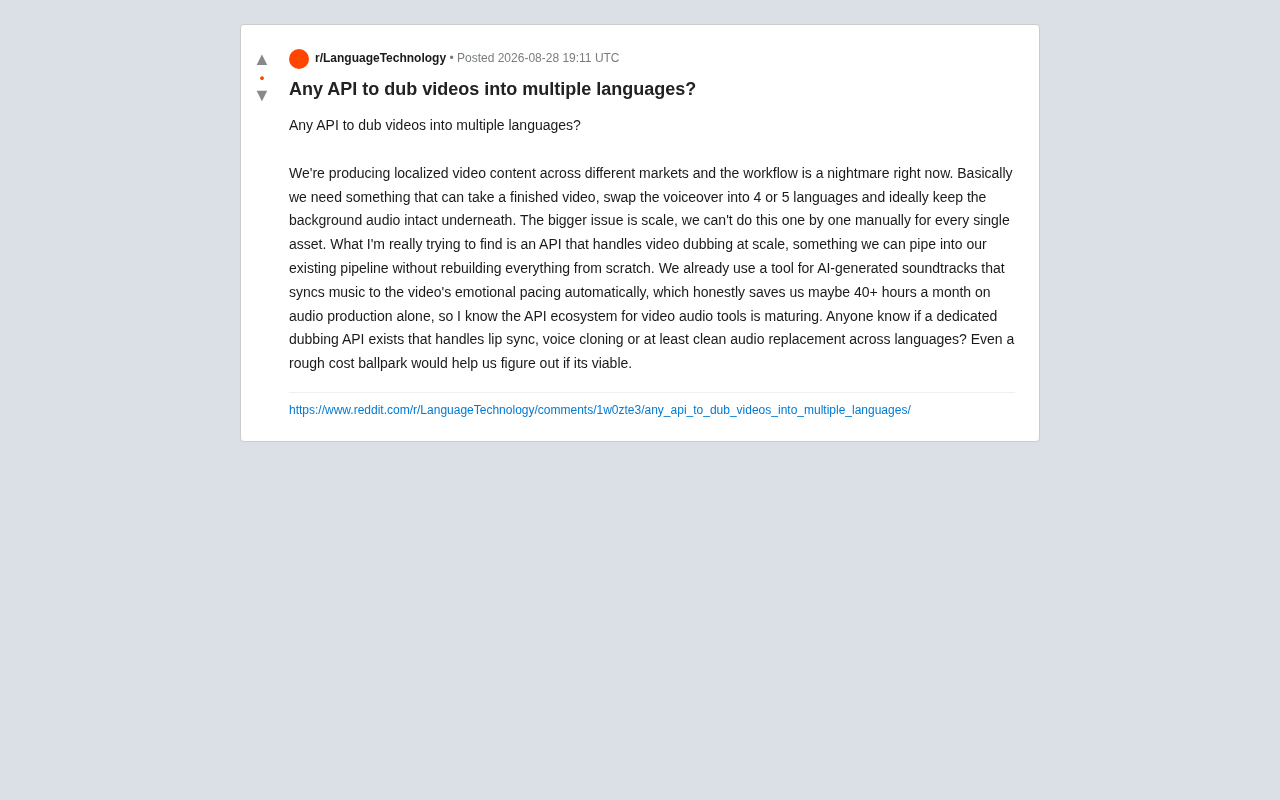 Reddit原帖:寻找多语言视频配音API