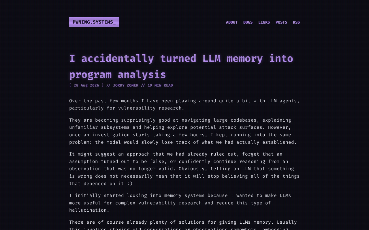 How an LLM Memory System Accidentally Evolved into a Program Analysis Tool: An Unexpected Technical Discovery
