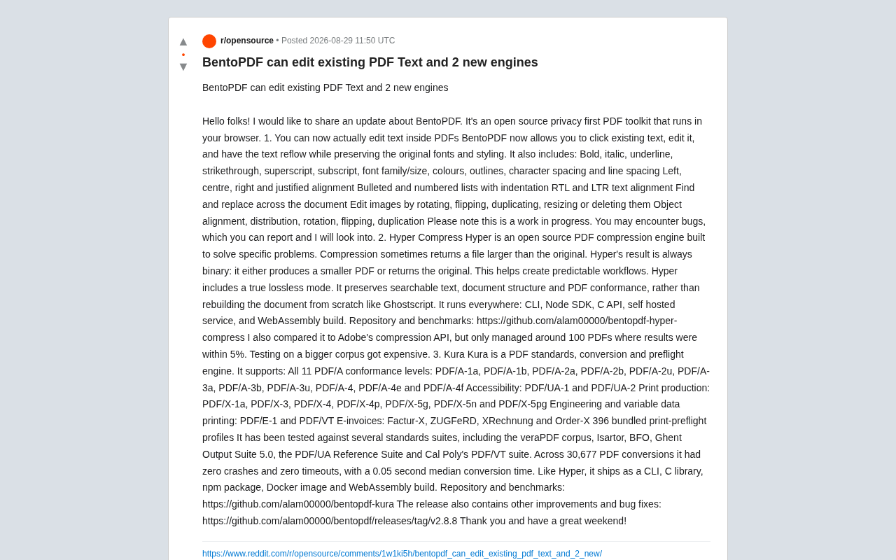 BentoPDF v2.8.8更新:浏览器内直接编辑PDF文本,新增压缩与合规引擎