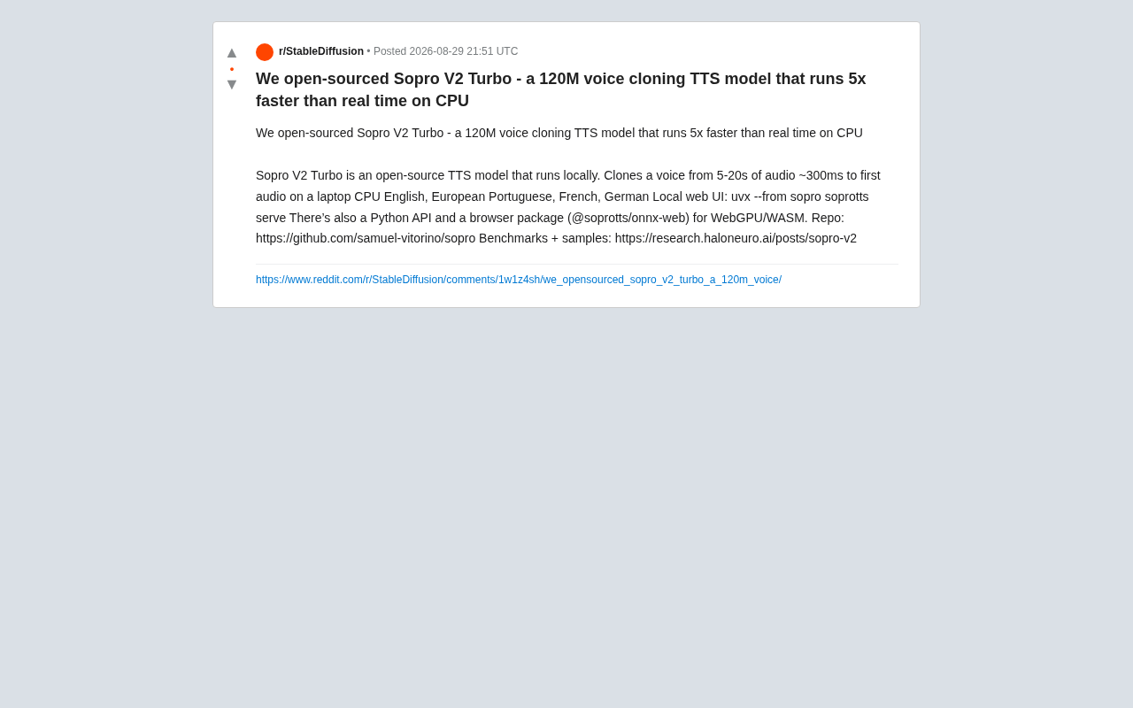 Sopro V2 Turbo开源:120M参数CPU上5倍实时语音克隆