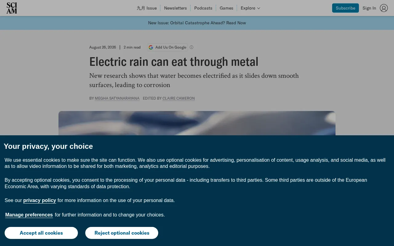 Charged Raindrops Corroding Metal: How Electric Rain Eats Through Metal Surfaces Like Acid