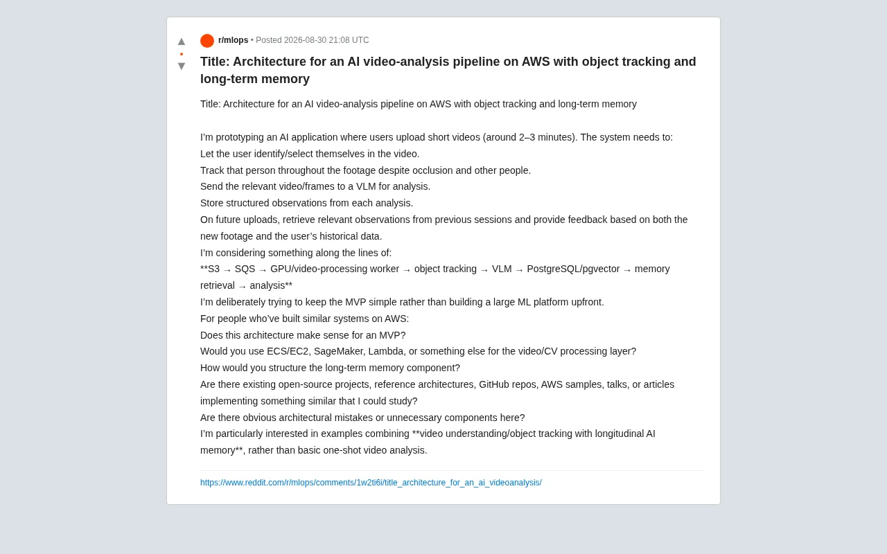 AWS Video Analysis Pipeline Architecture: A Practical Guide to Object Tracking and Long-Term Memory