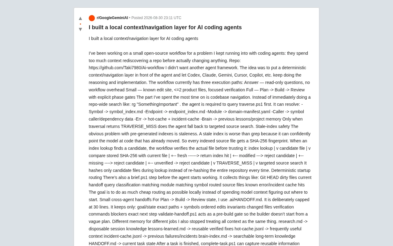 Building a Local Context Navigation Layer for AI Coding Agents: An Index-First Engineering Approach