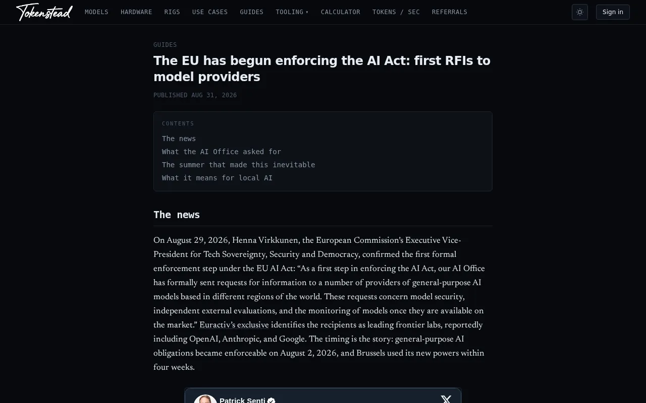 hackernews source: The EU has begun enforcing the AI Act: first RFIs to model providers