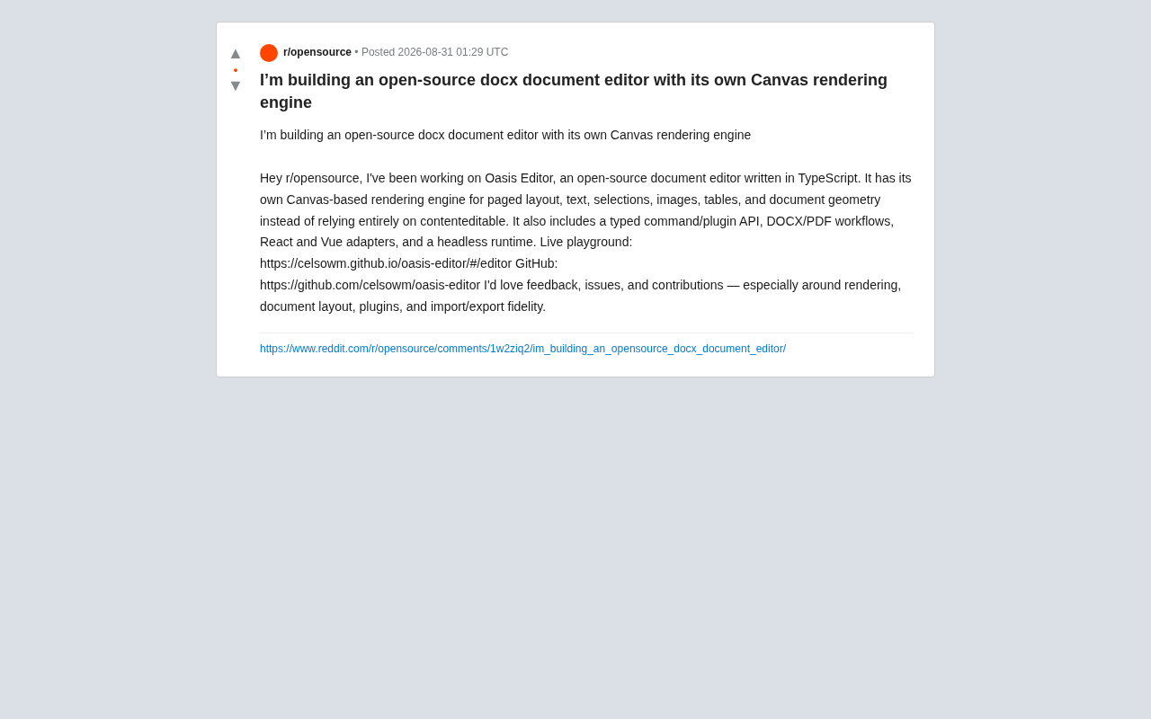 Oasis Editor: An Open-Source Document Editor with Custom Canvas Rendering Engine