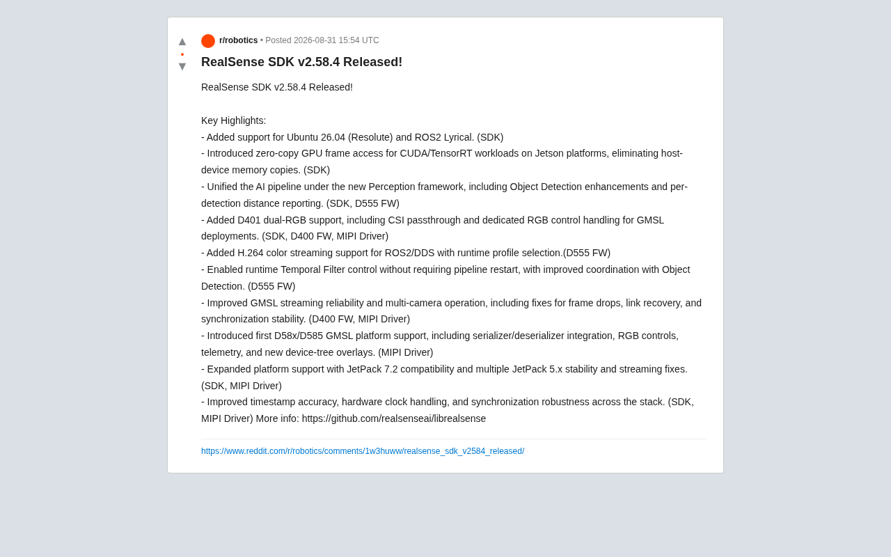 RealSense SDK v2.58.4 Released