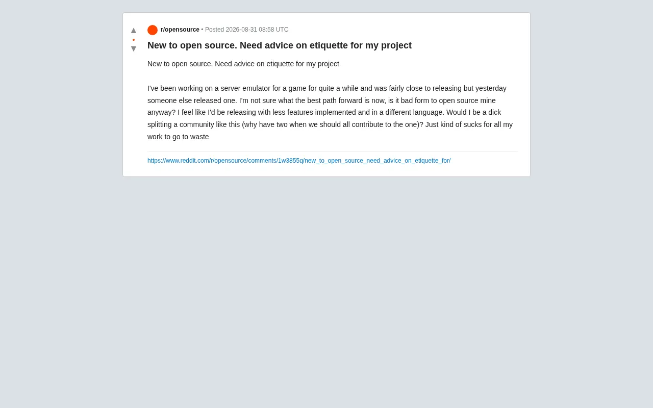 What to Do When Your Open Source Project Has a Rival? The Right Call Between Publishing and Giving Up