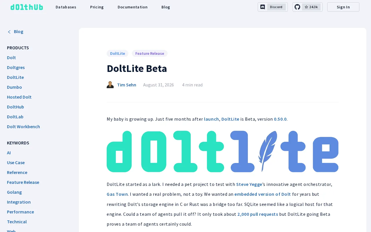 DoltLite: Injecting Git Version Control into SQLite with 2,000 AI Pull Requests