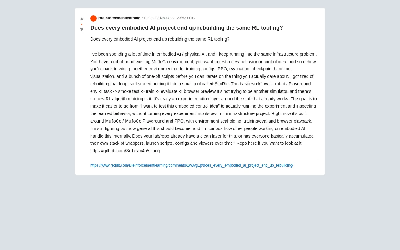 SimRig: Building a Unified Experimentation Layer for Embodied AI — Stop Reinventing the Wheel