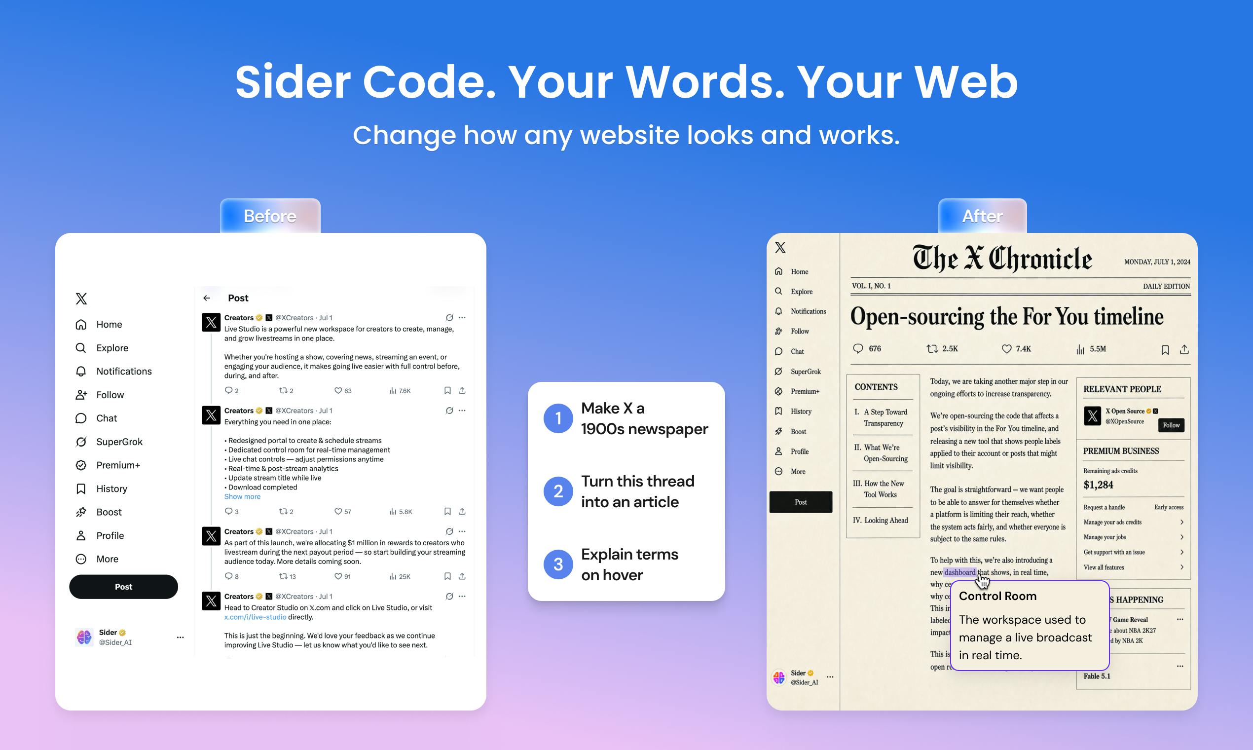 Sider Code:用自然语言改造任意网页的AI浏览器扩展