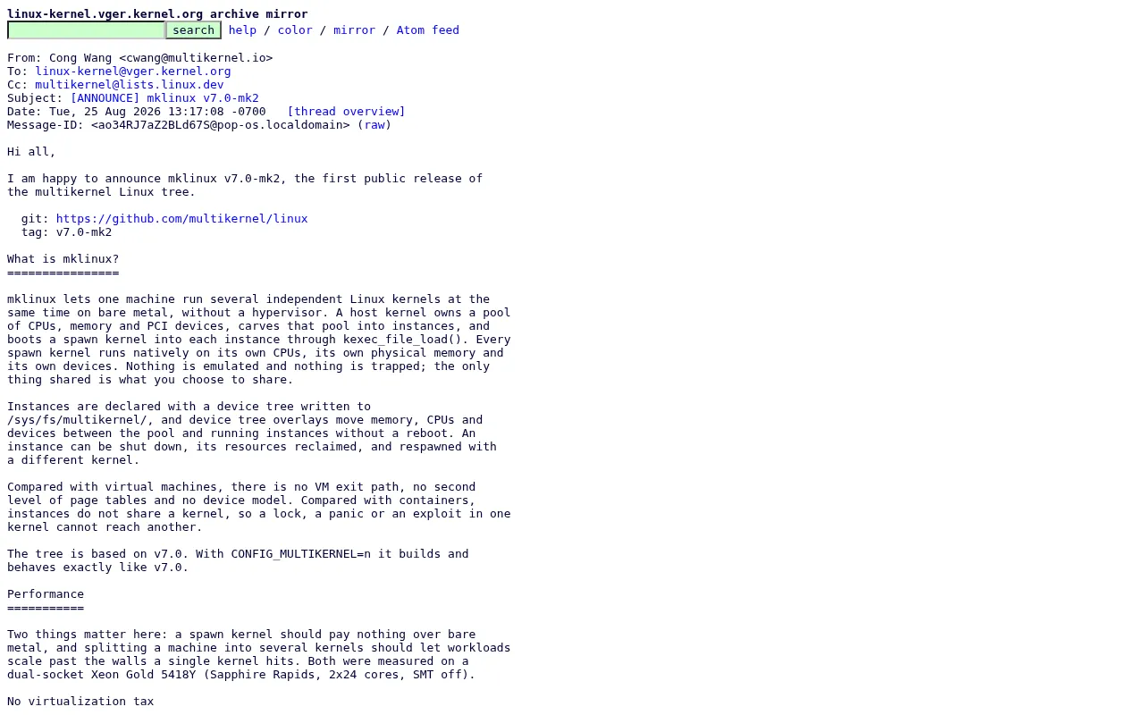 Mklinux Multikernel Architecture: How to Run Multiple Linux Kernels Simultaneously on Bare Metal