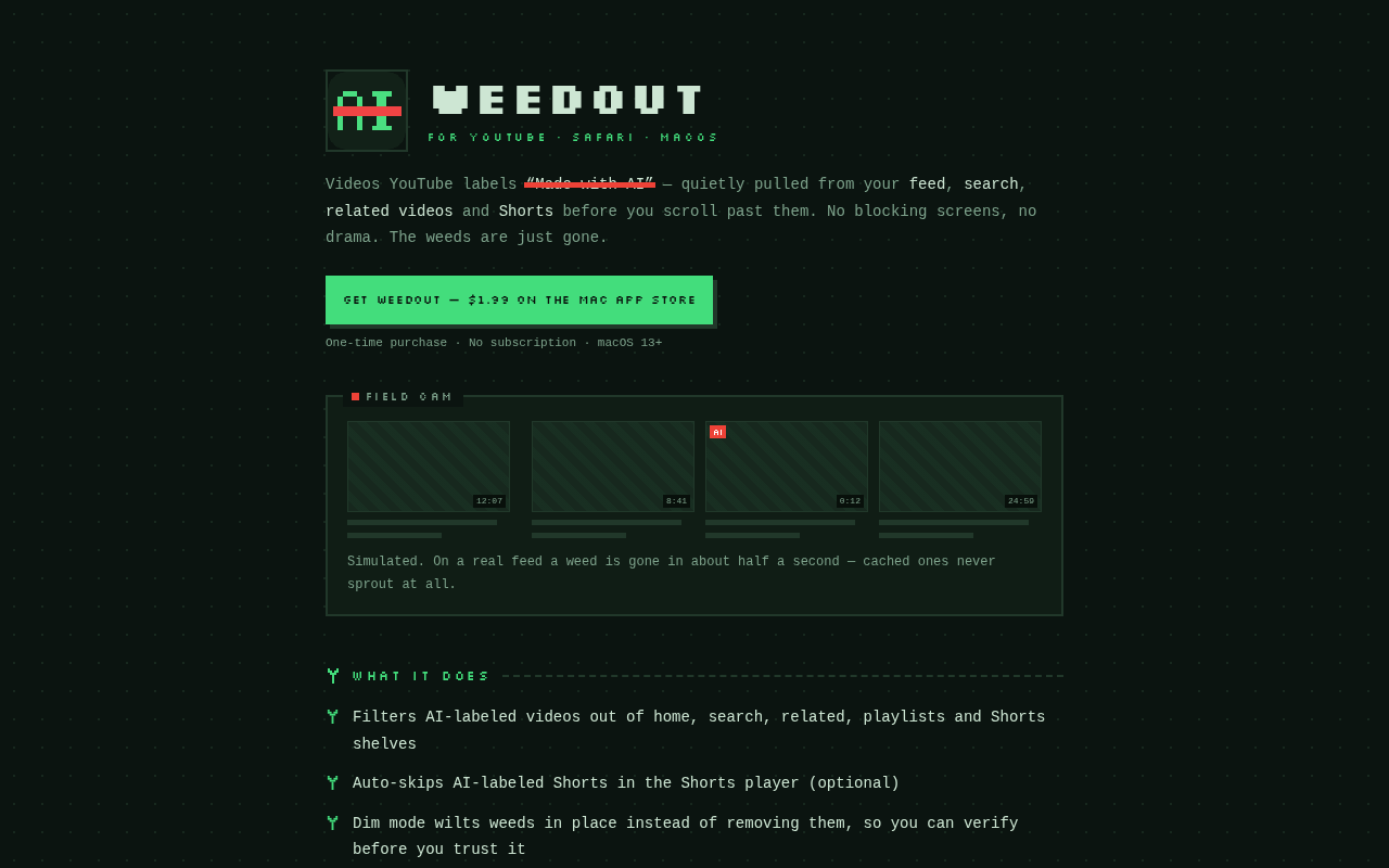 Weedout:一键过滤YouTube AI内容的Safari扩展