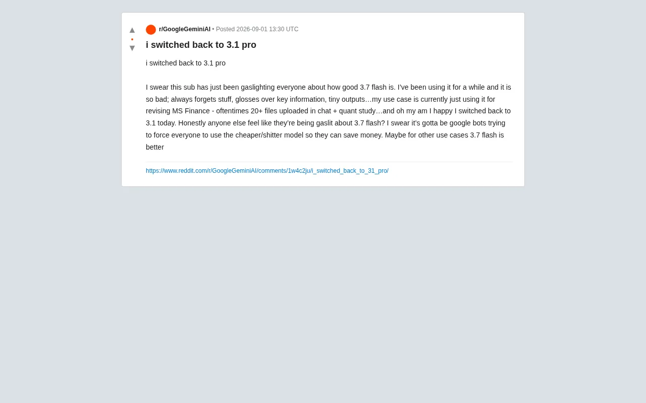 reddit source: i switched back to 3.1 pro
