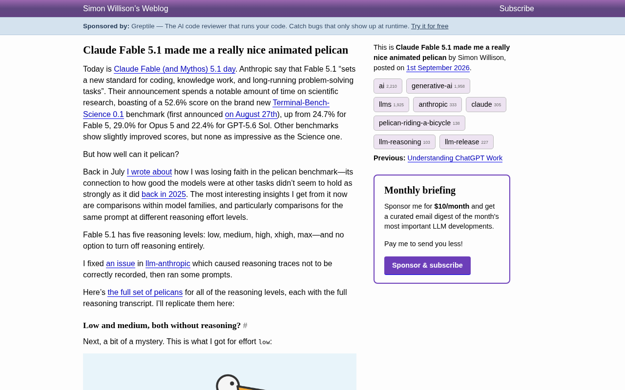 hackernews source: Claude Fable 5.1 made me a nice animated pelican