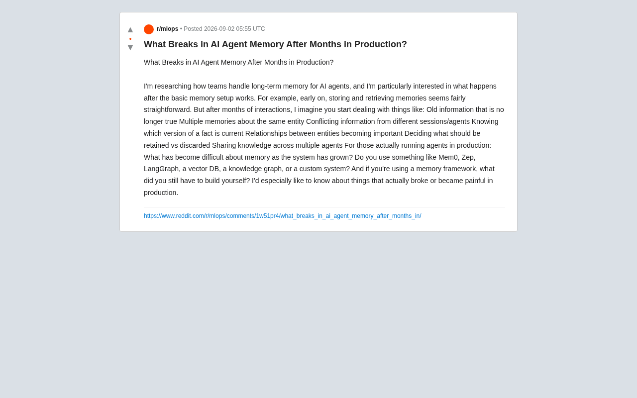reddit source: What Breaks in AI Agent Memory After Months in Production?