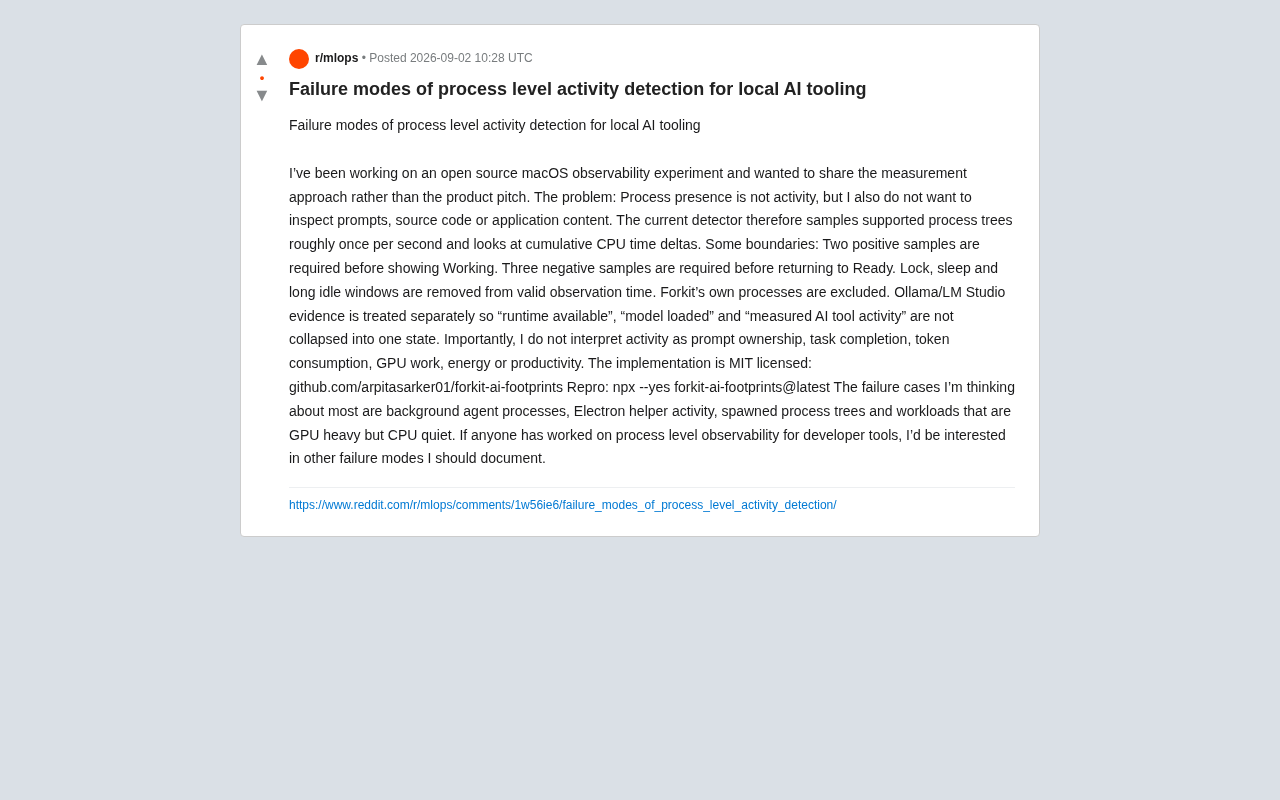 reddit source: Failure modes of process level activity detection for local AI tooling