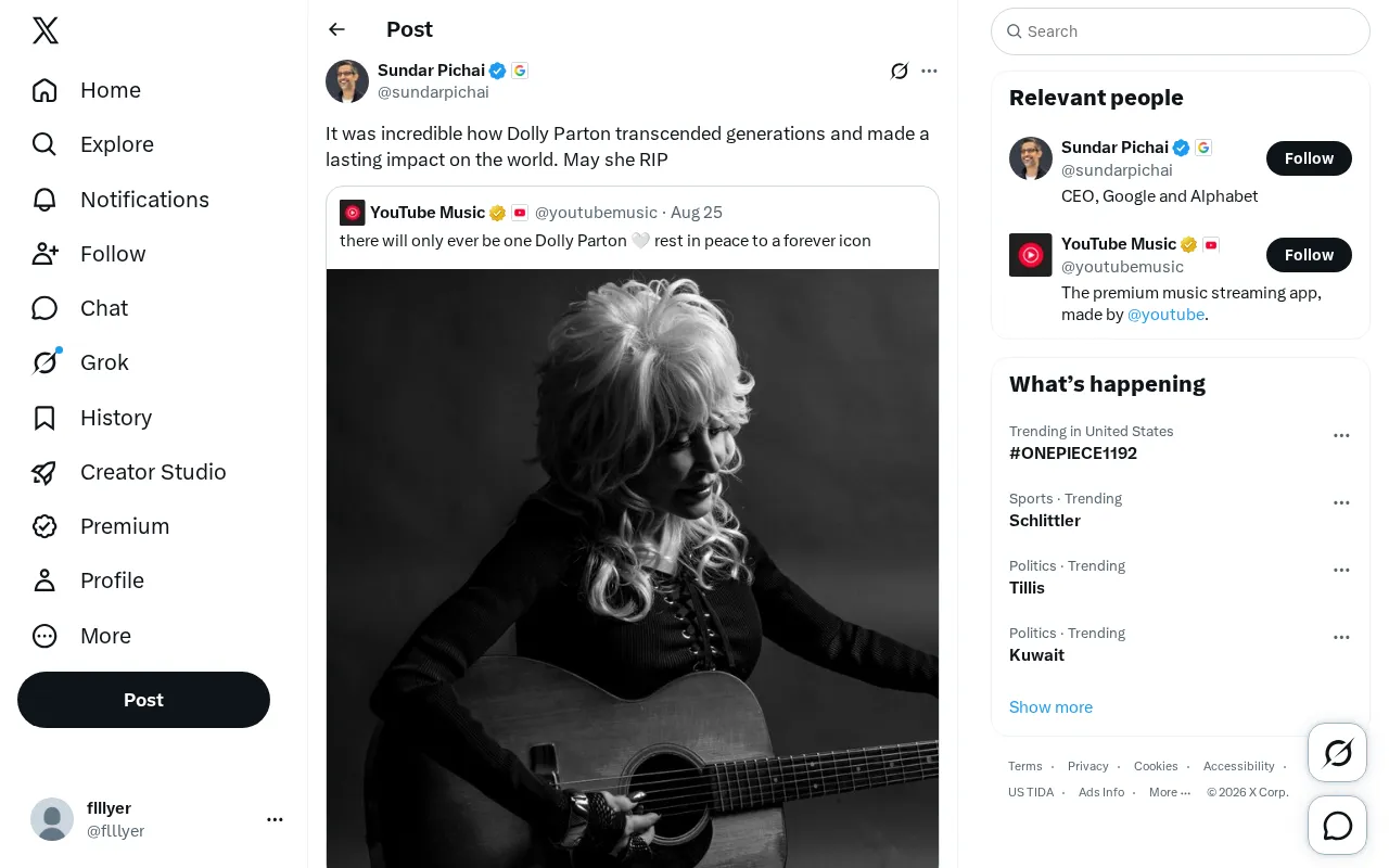 Screenshot of a fake obituary tweet about Dolly Parton on Twitter