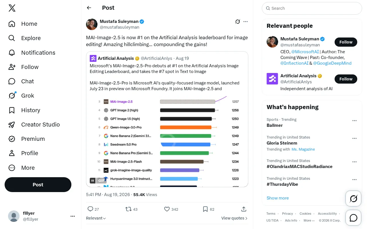 Microsoft MAI-Image-2.5 Tops Image Editing Leaderboard: A Compounding Breakthrough for Its In-House Model