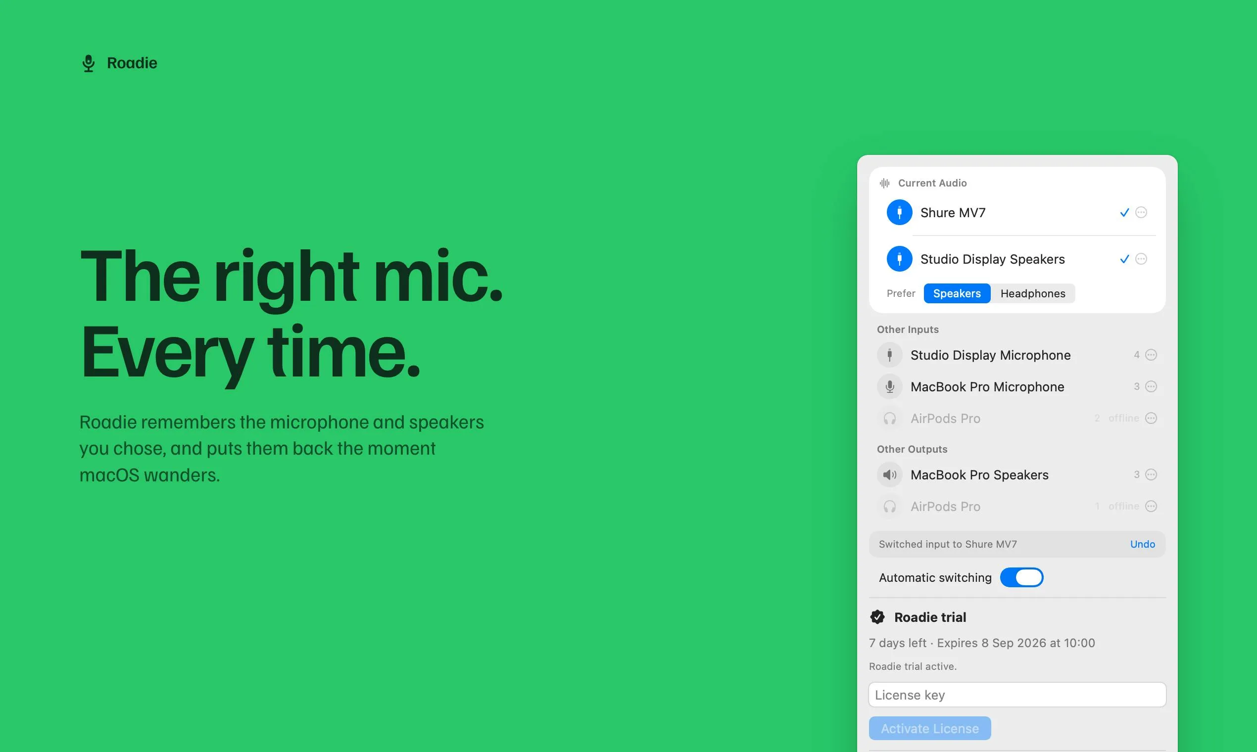 Roadie Product Interface
