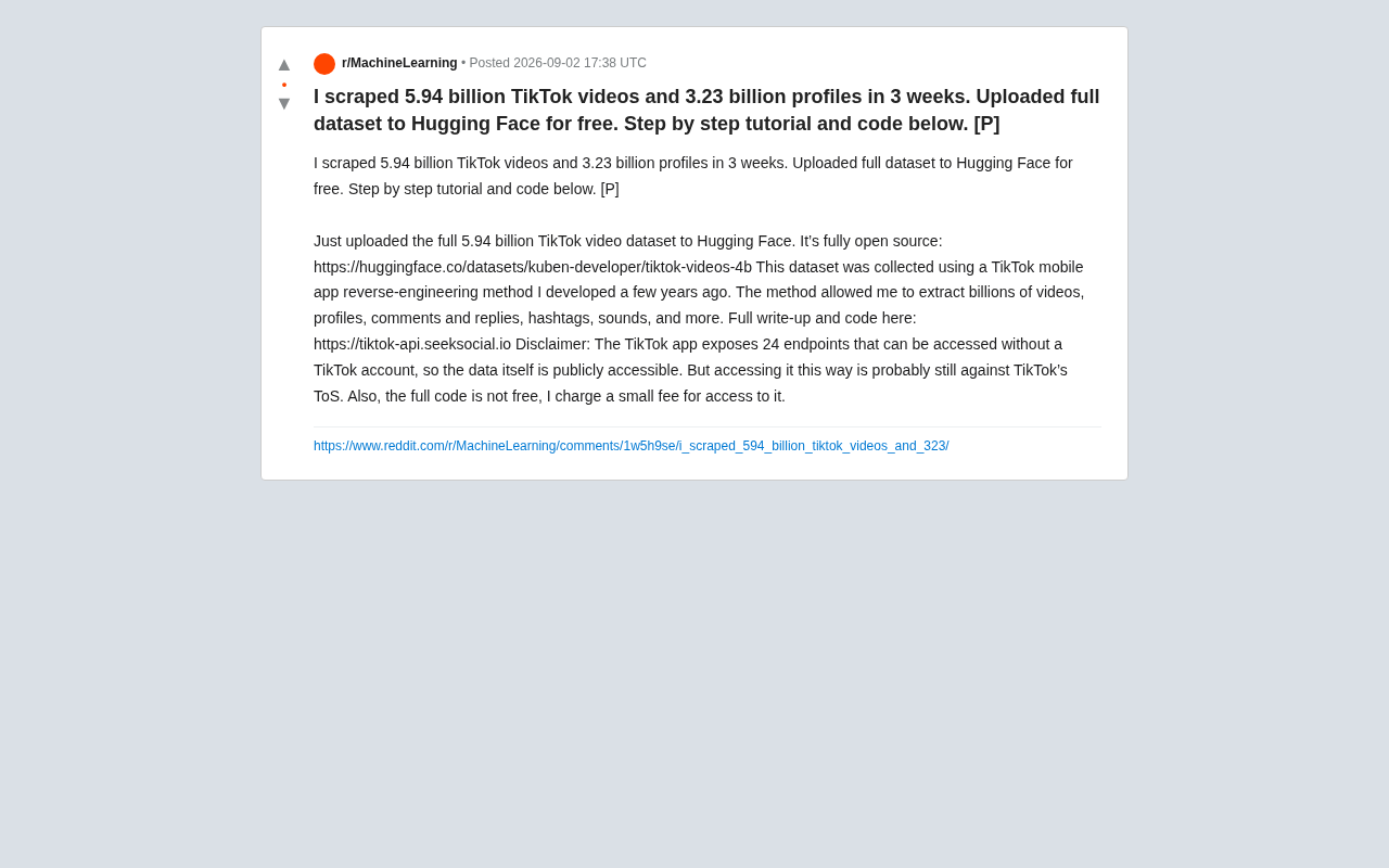 reddit 原帖:3周爬取59亿TikTok视频与32.3亿用户资料