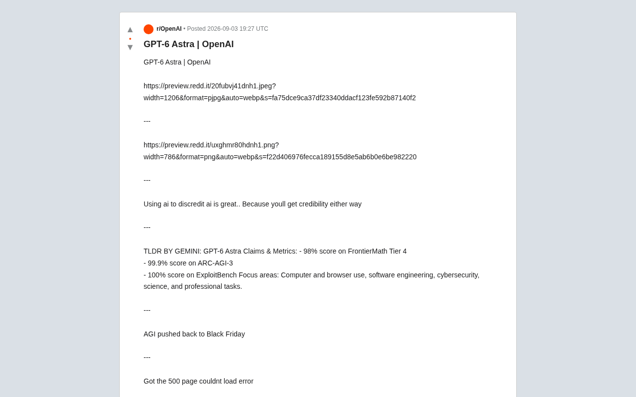 reddit source: GPT-6 Astra | OpenAI