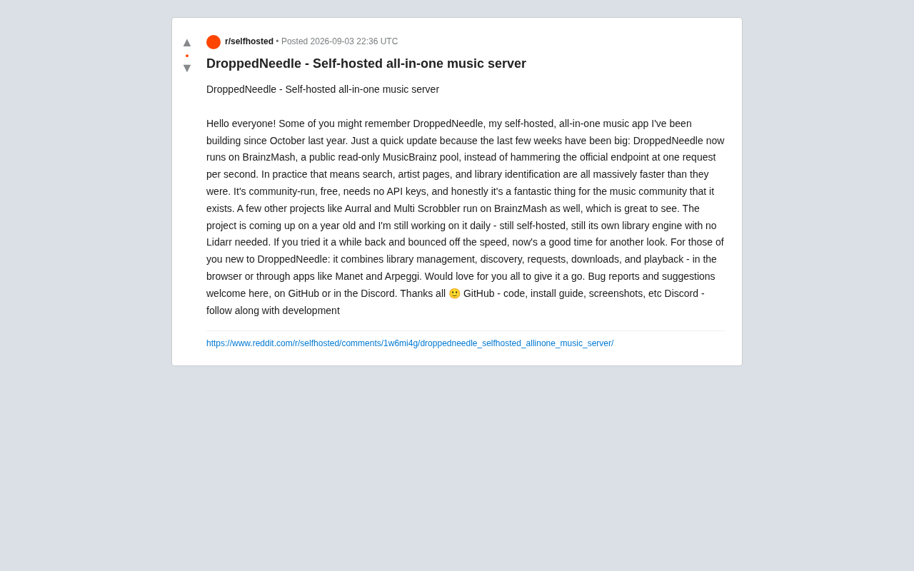 reddit source: DroppedNeedle - Self-hosted all-in-one music server